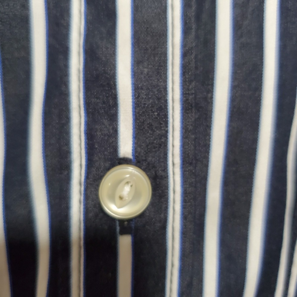 LRL Lauren Jeans Co Women Shirt Large Button Up Navy/White Stripe Nautical - Picture 2 of 14